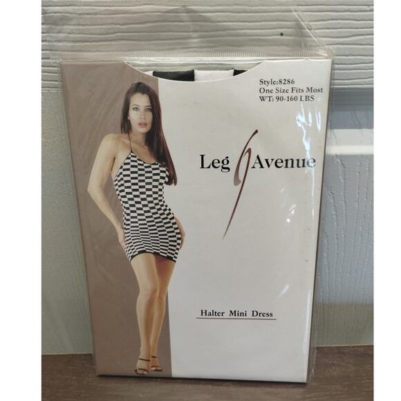 Leg Avenue One Size Fits Most (90-160 Lbs) Black White Check Halter Mini Dress - Picture 1 of 2